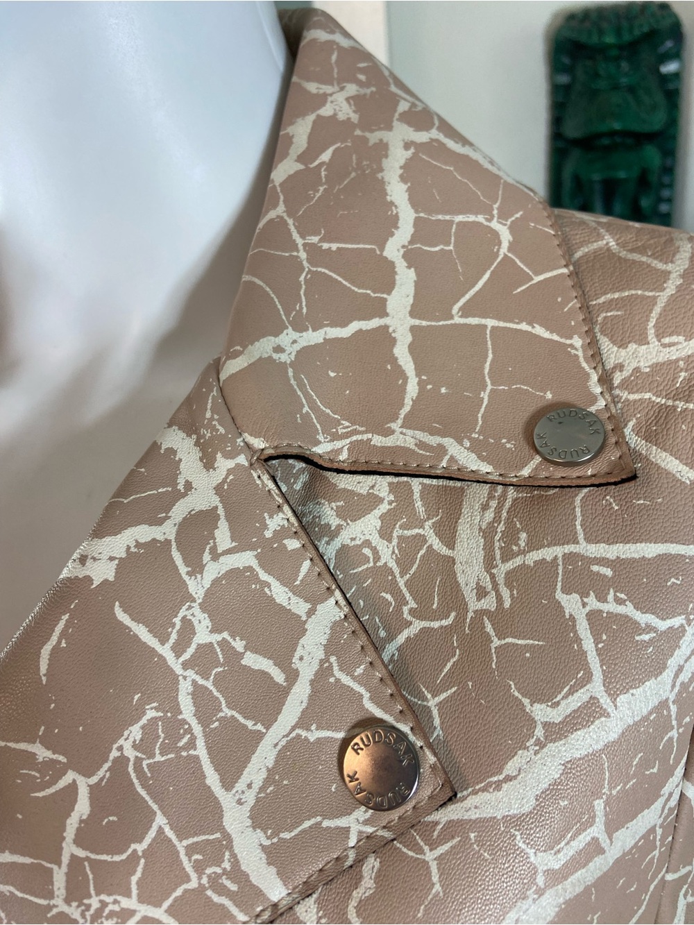 RUDSAK Beige-Pink Cream Cracked Lambs Leather Moto Jacket - Picture 7 of 15